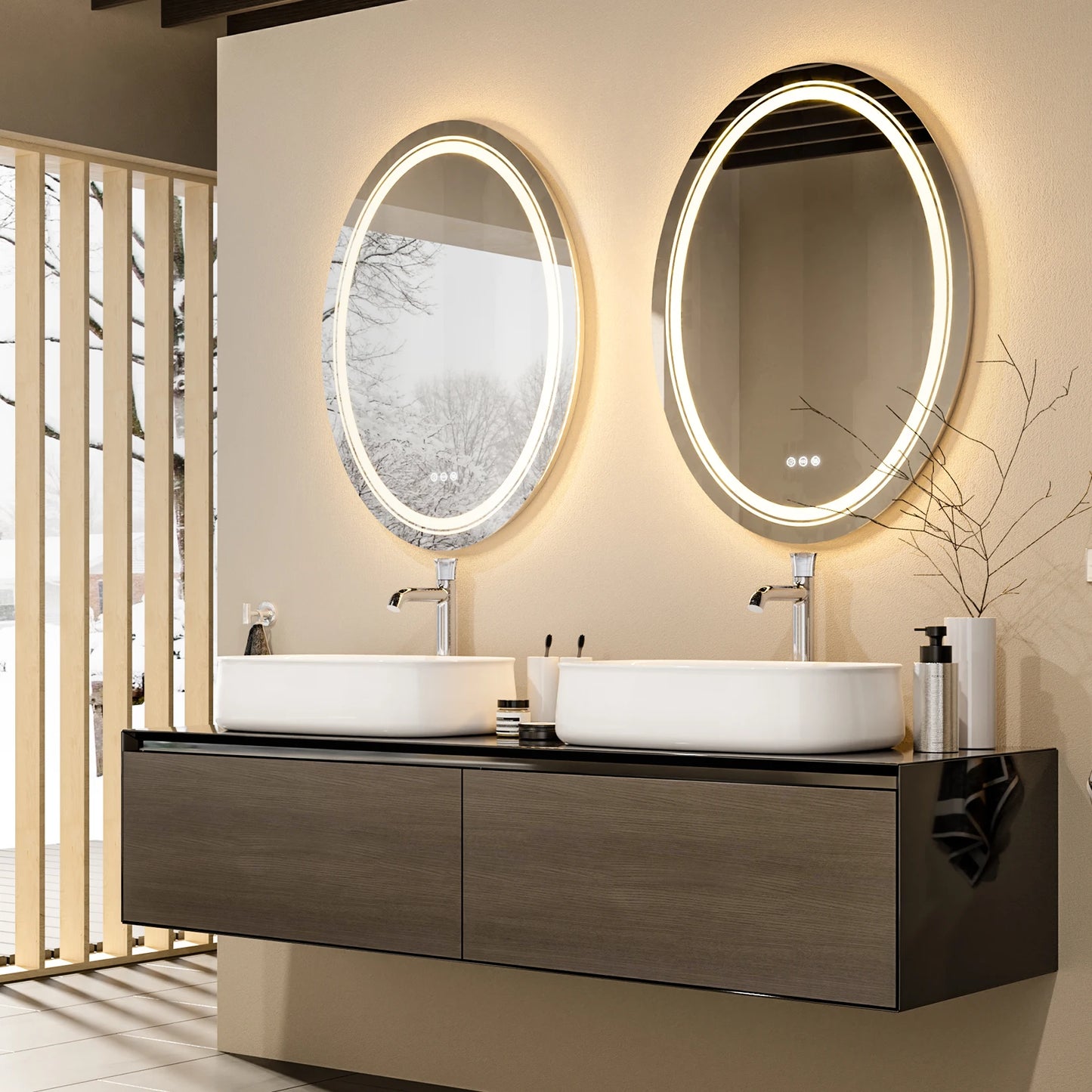 2 Sizes High Lumen Large Antifog Oval LED Bathroom Wall Mirror