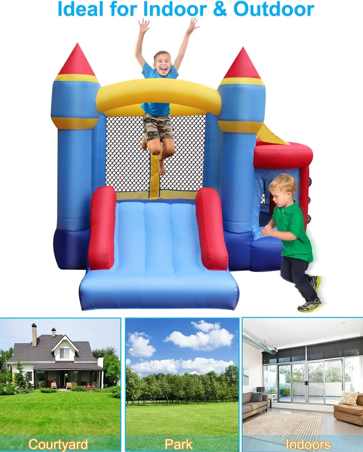 Inflatable Kid's Bounce House with Jumping Ball Pit & Basketball Hoop