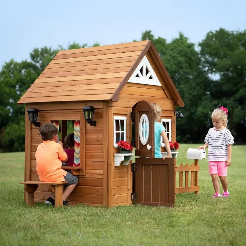 Kid's All Cedar Playhouse with Attached Picnic Bench