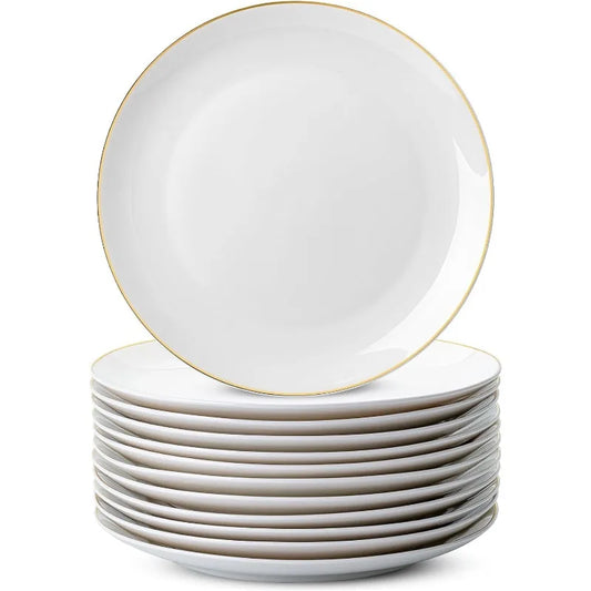 Set of 12, White Porcelain Dinner Plates, 10.5"