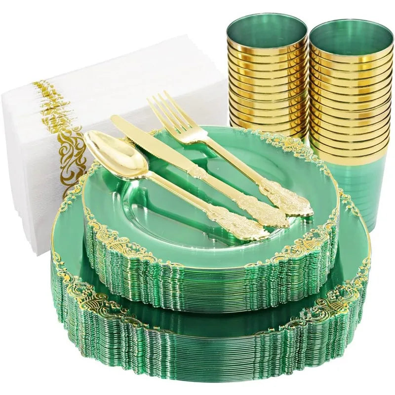 175pcs Plastic Disposable Plates Set