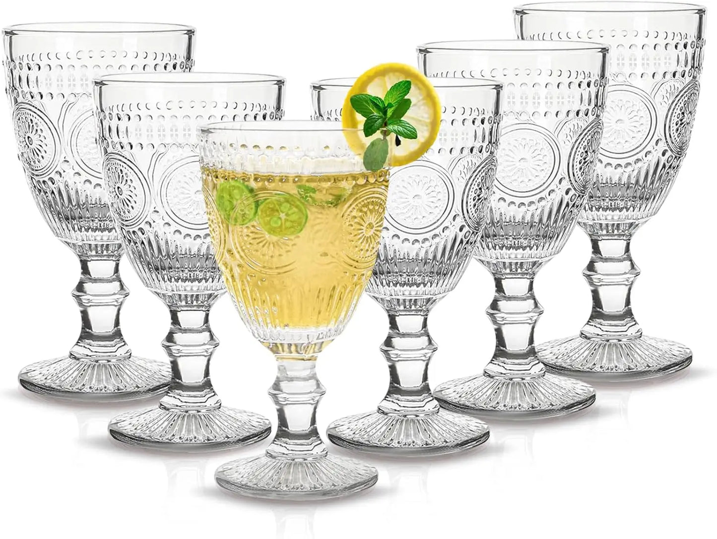 Set of 6 Embossed Vintage Drinkware Water Goblets