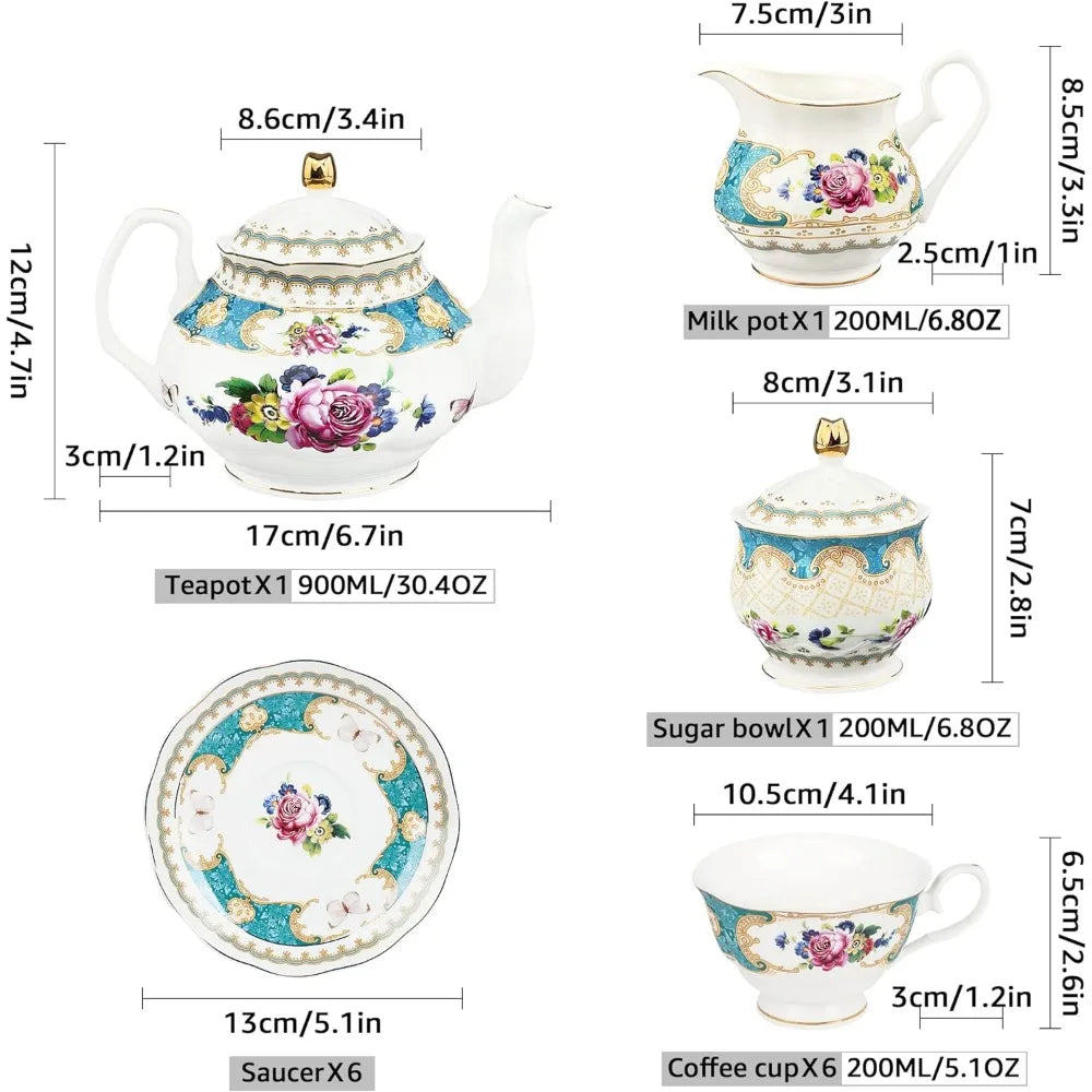 21-piece European Porcelain Tea Set Cup and Plate Service for 6