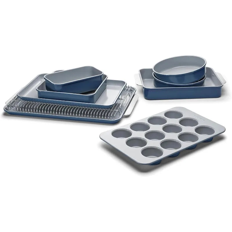 Nonstick Ceramic Bakeware Set (11 Pieces) - Baking Sheets, Assorted Baking Pans, Cooling Rack, & Storage