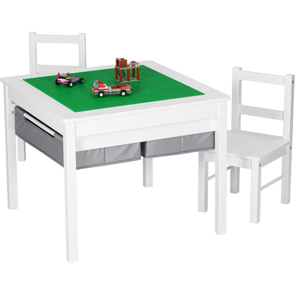 Wooden 2 in 1 Kids Construction Play Table and 2 Chairs Set