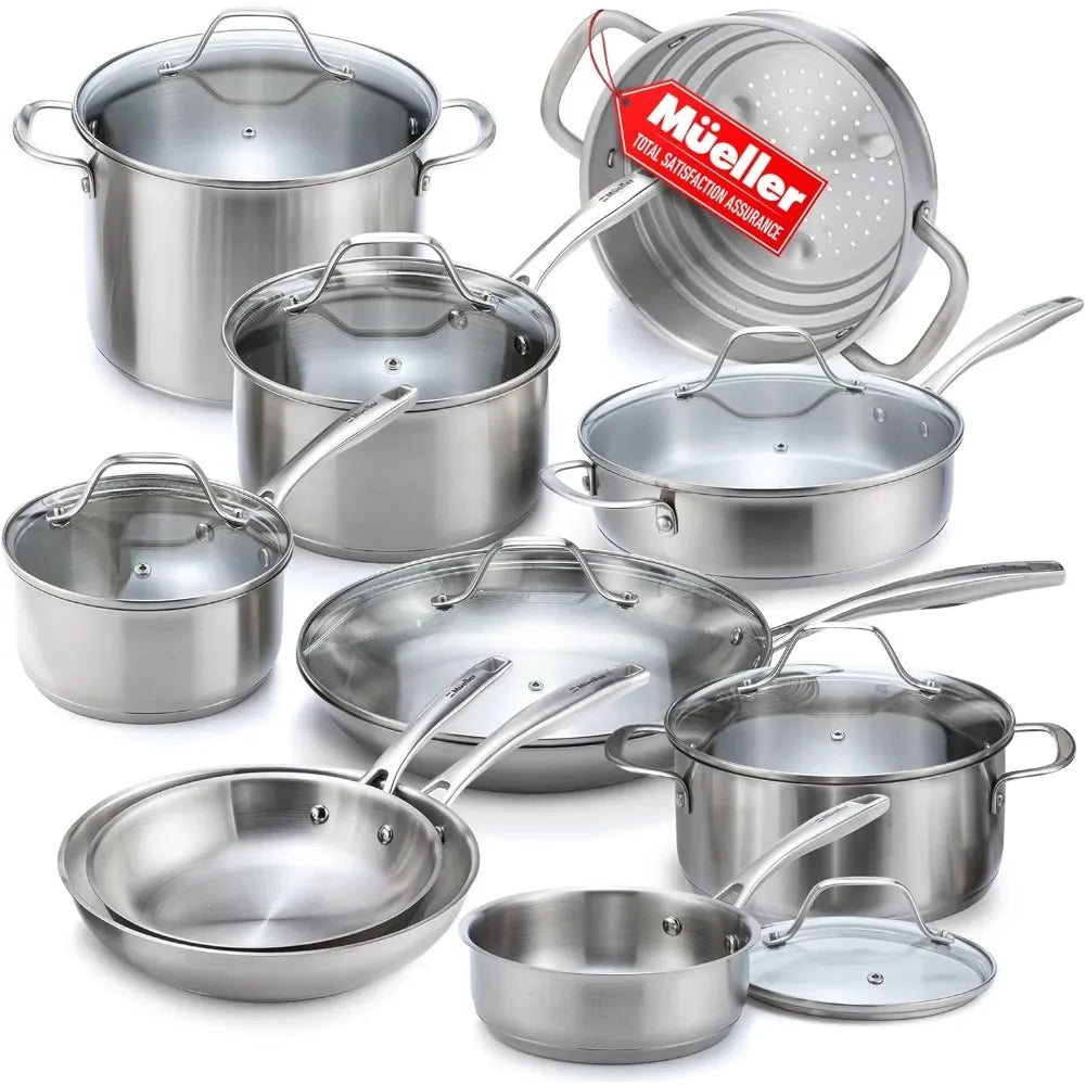 17 Piece Stainless Steel Cookware Set with Ergonomic Handle