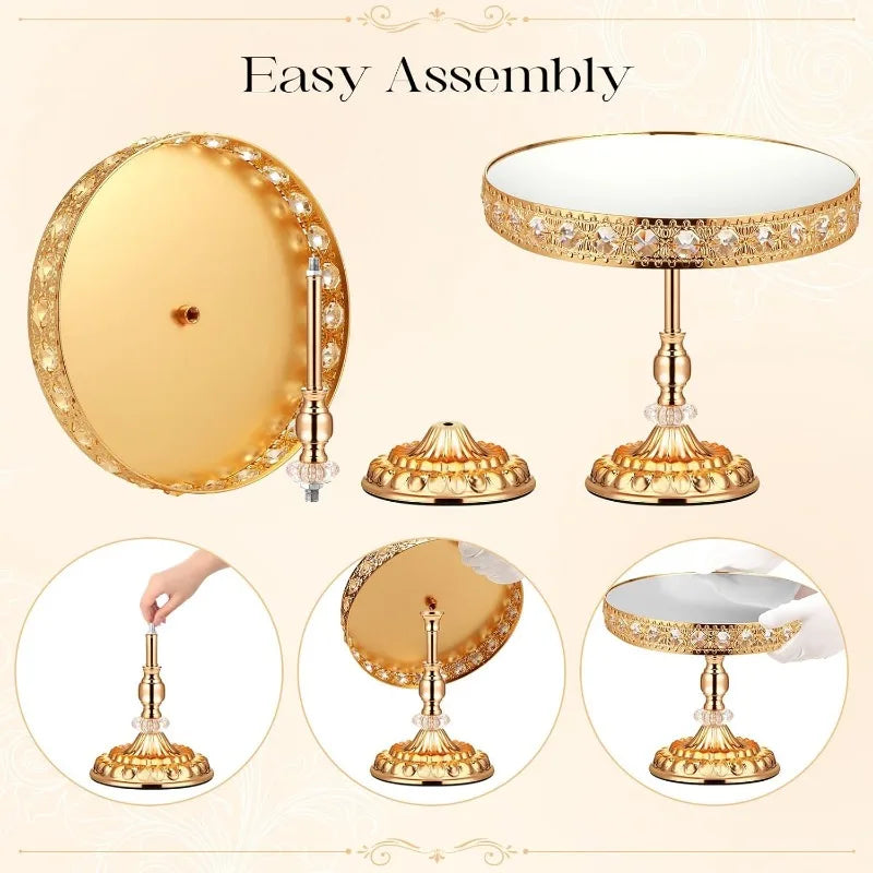 12 Pieces Gold Vintage Cake Display Stand with Crystal Edge