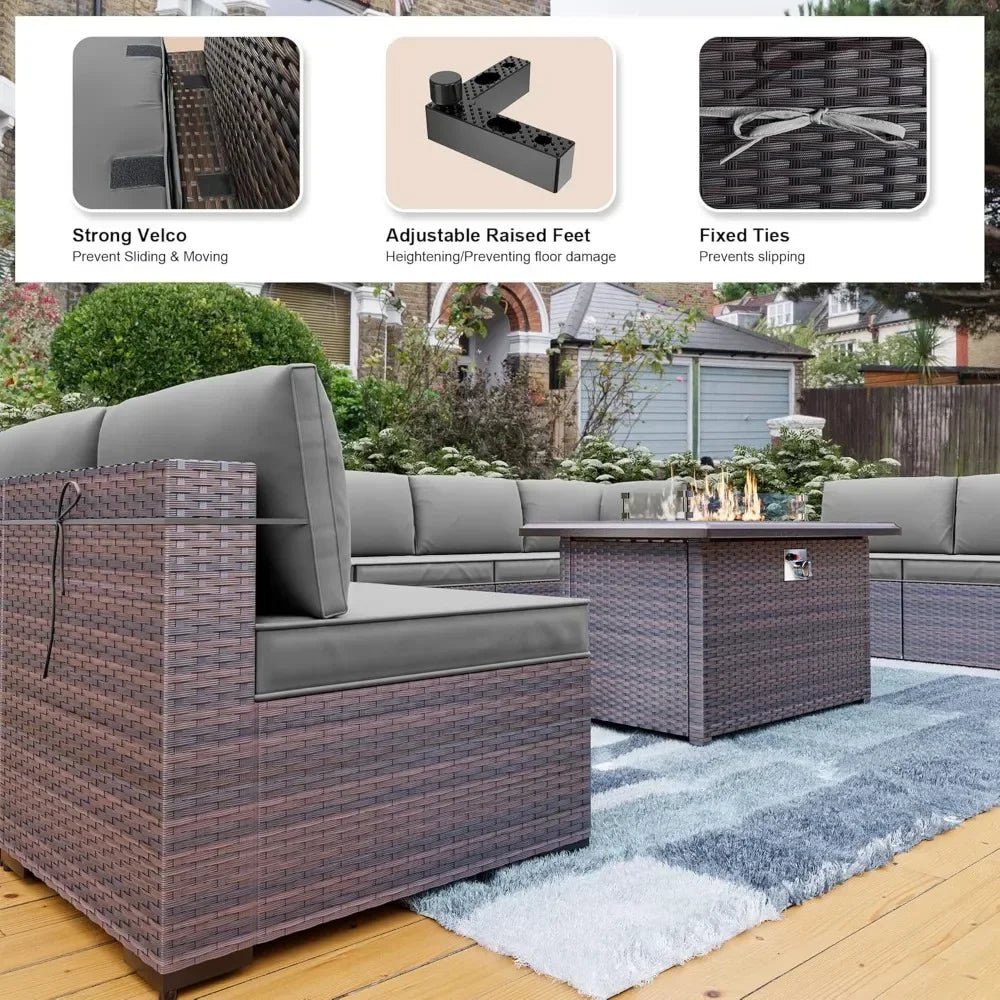 15PCS Outdoor Patio Furniture Set with 43" Gas Propane Fire Pit Table