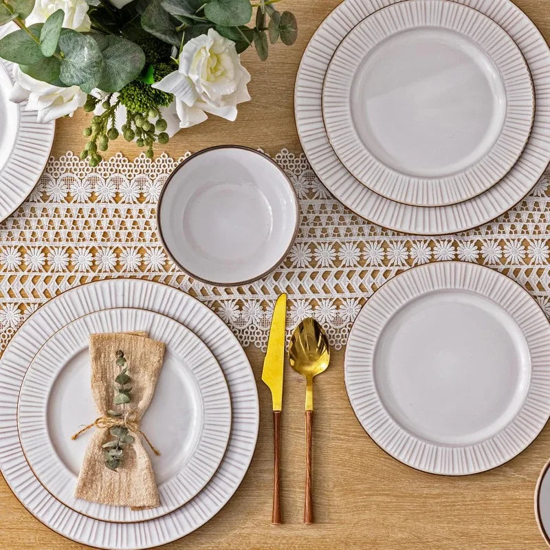 Embossed Elegant Stoneware Plates and Bowls Sets