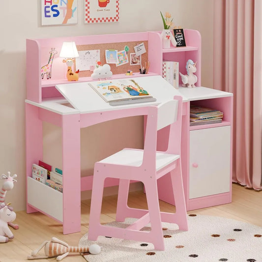 Kids' Tiltable Desktop Study Desk with Chair