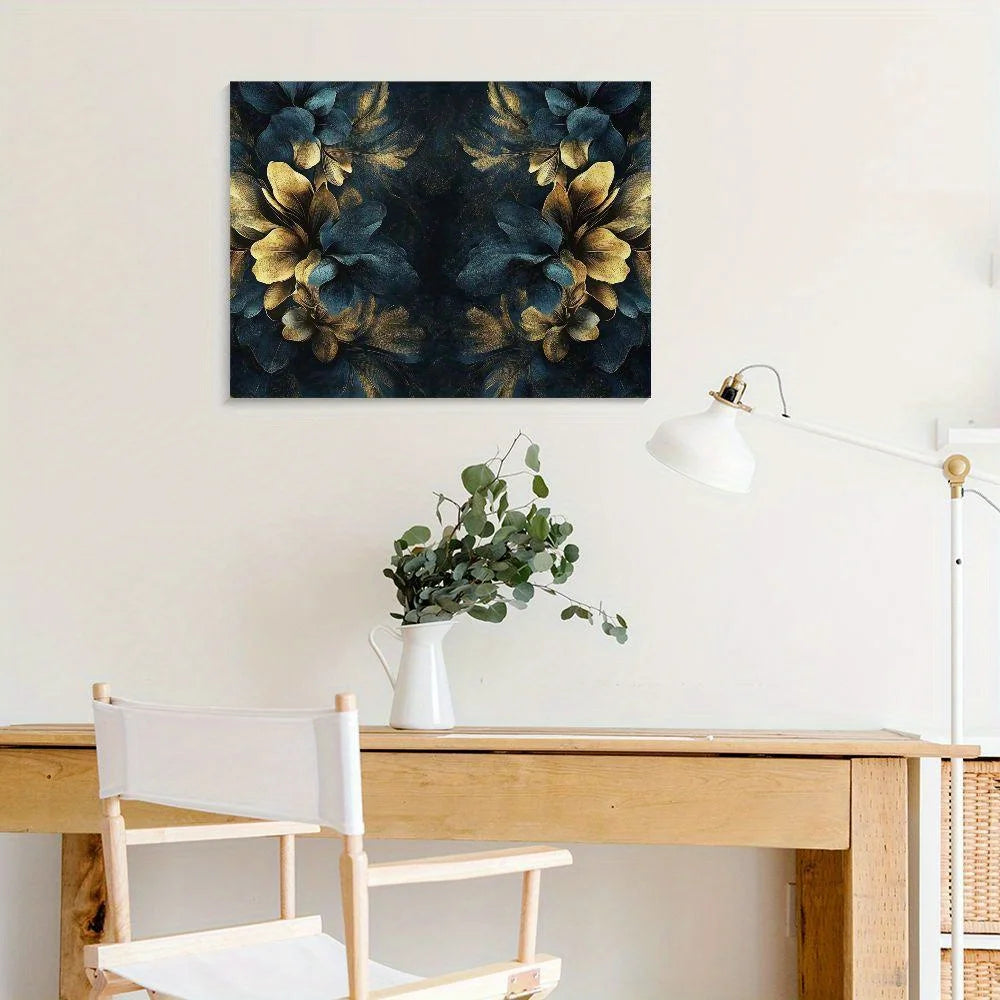 Dark Floral Canvas Painting on Black Background