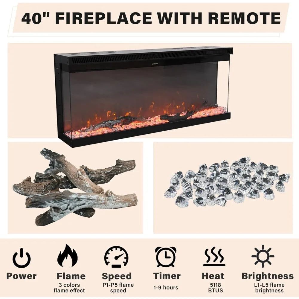 Fireplace TV Stand with LED Lights, Electric Fireplace, Entertainment Center, 70 Inch