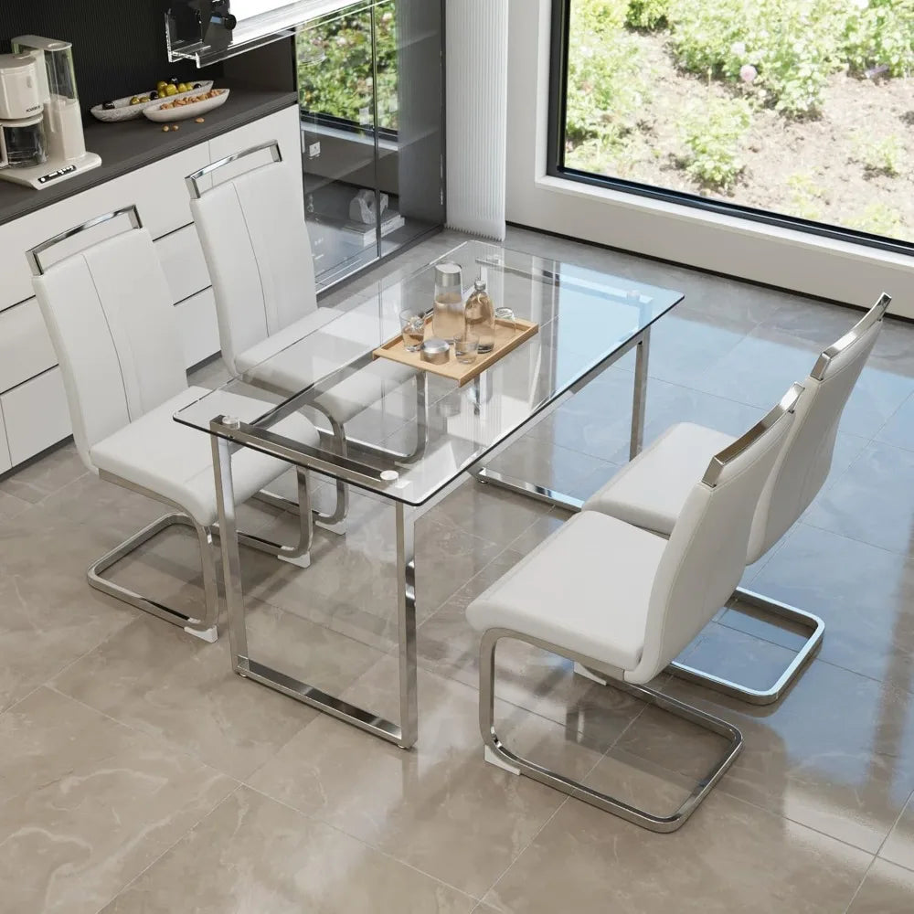 Modern Rectangle Glass Top Dining Table Set