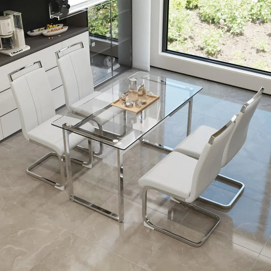 Modern Rectangle Glass Top Dining Table Set