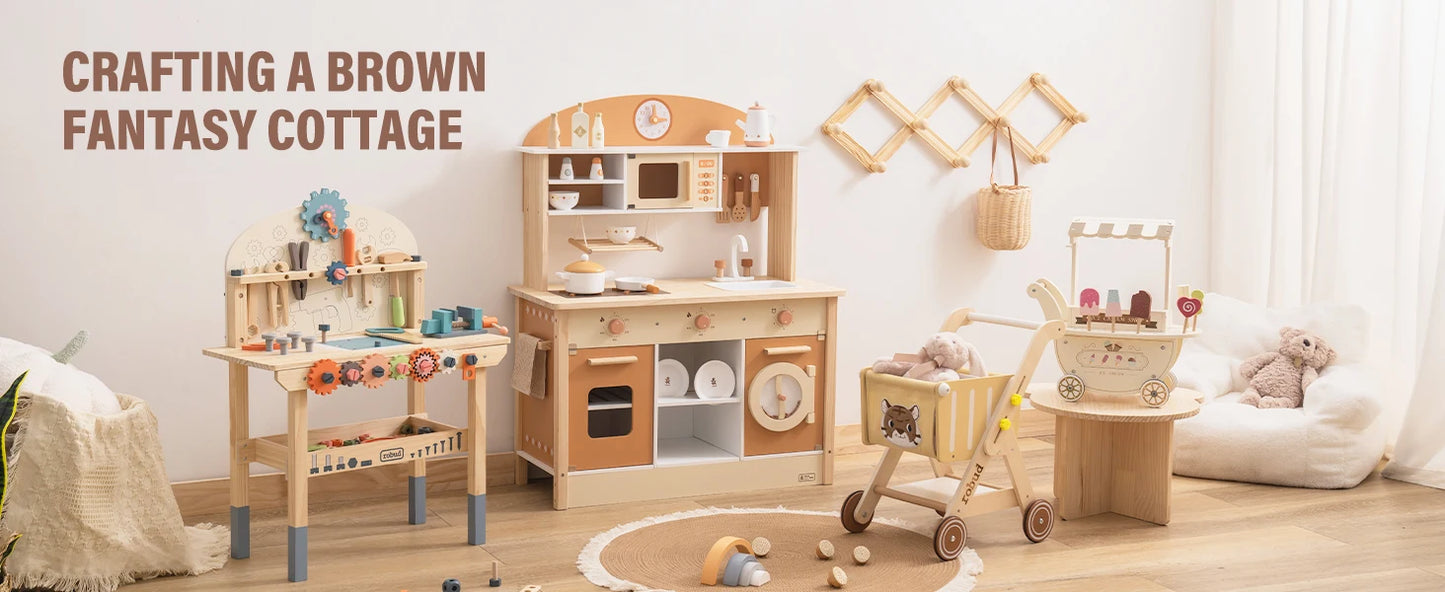 Wooden Play Kitchen with Realistic Accessories