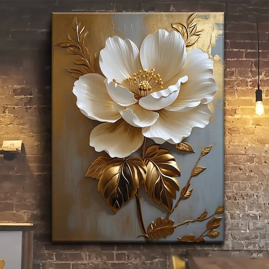 1PC Elegant White Floral Canvas Wall Art (12x16 inch)