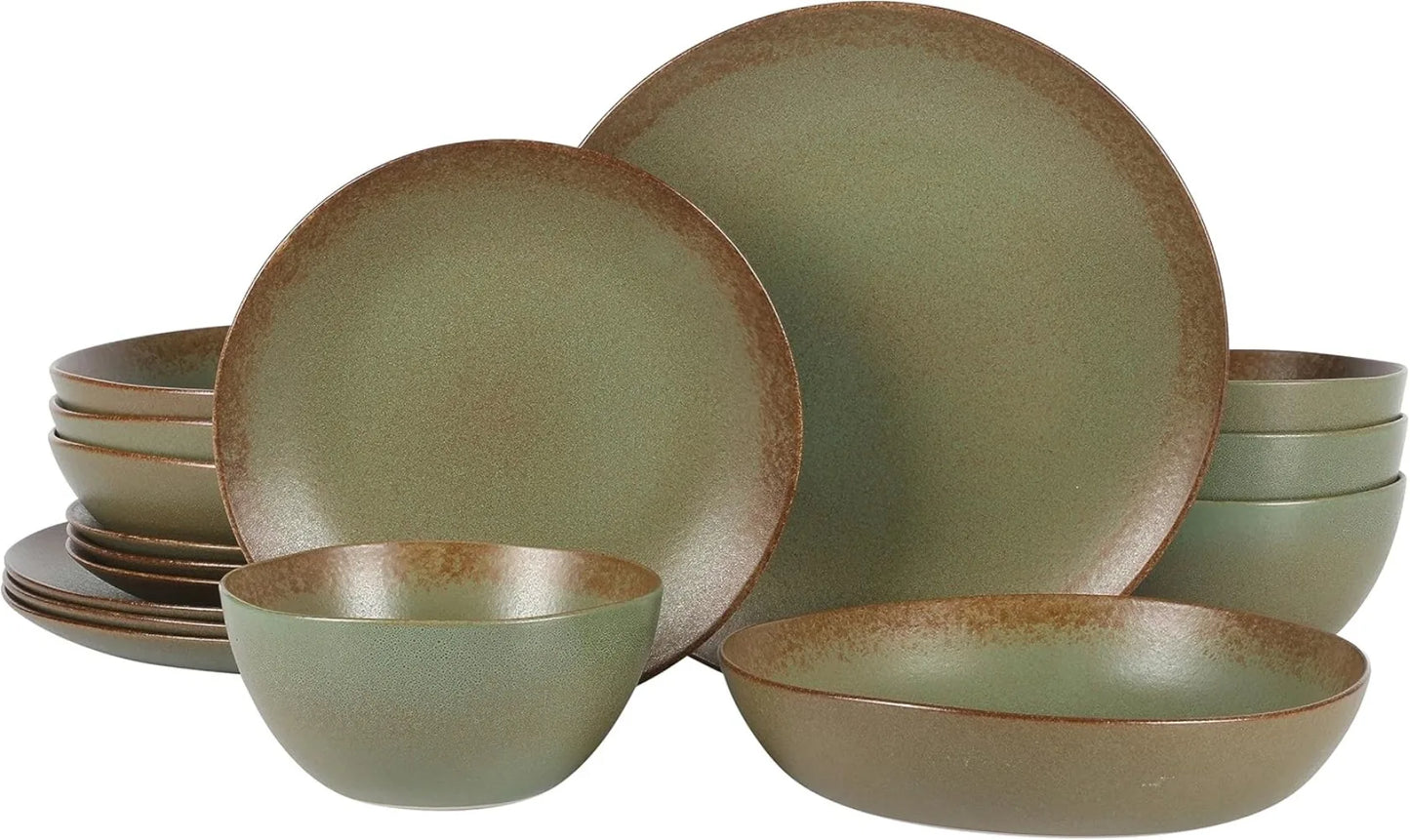 Oprah's Favorite Things - Santorini Mist Double Bowl Terracotta Reactive Glaze Plates and Bowls Dinnerware Set