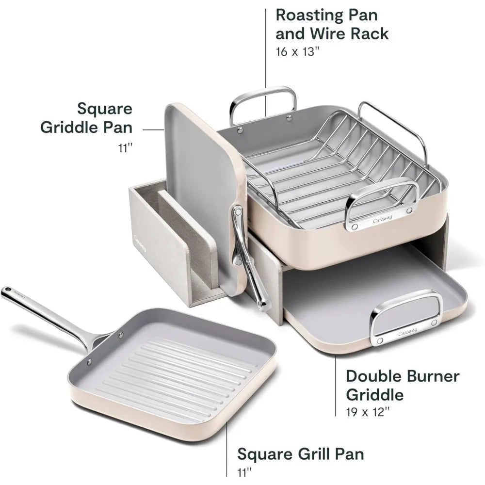 Non-Stick Ceramic Square Cookware Set - Perfect for Griddling, Searing, Roasting, and More