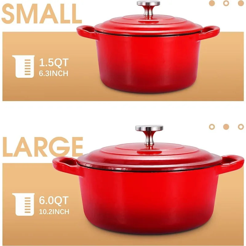 2pcs Enameled Cast Iron Dutch Oven Set with Lids