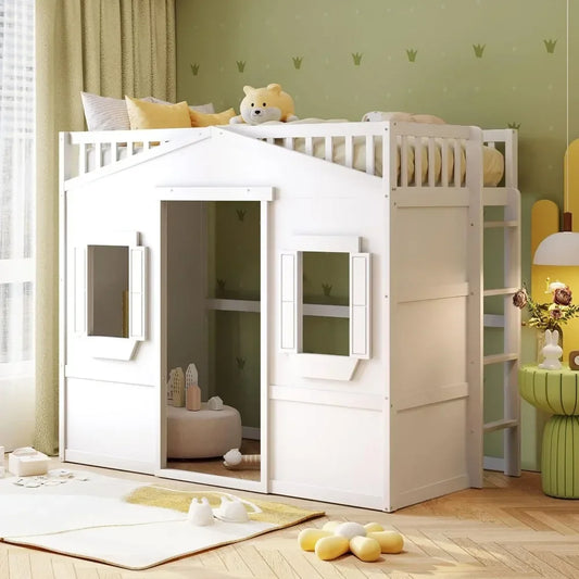 Twin Solid Wood Loft Bed Frame Playhouse