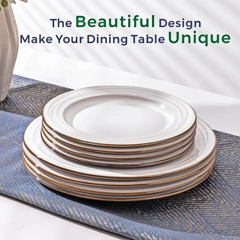 Embossed Elegant Stoneware Plates and Bowls Sets