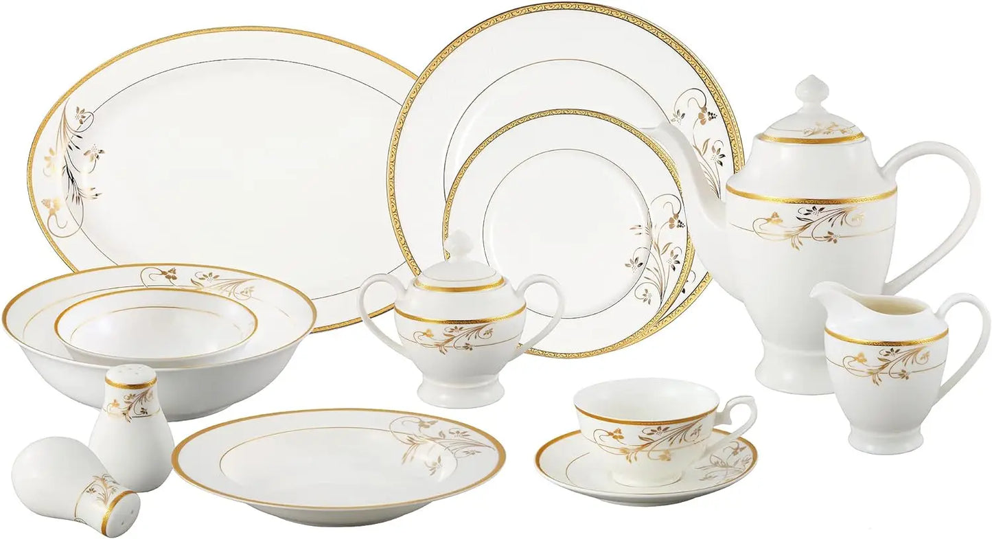 57-Piece 24K Gold Floral Design Dinnerware Set, Service for 8