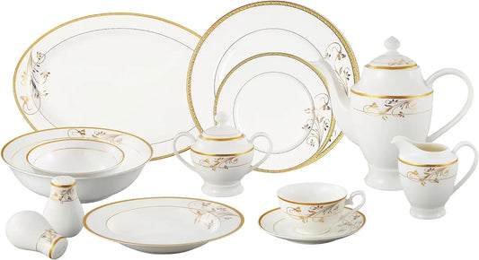 57-Piece 24K Gold Floral Design Dinnerware Set, Service for 8