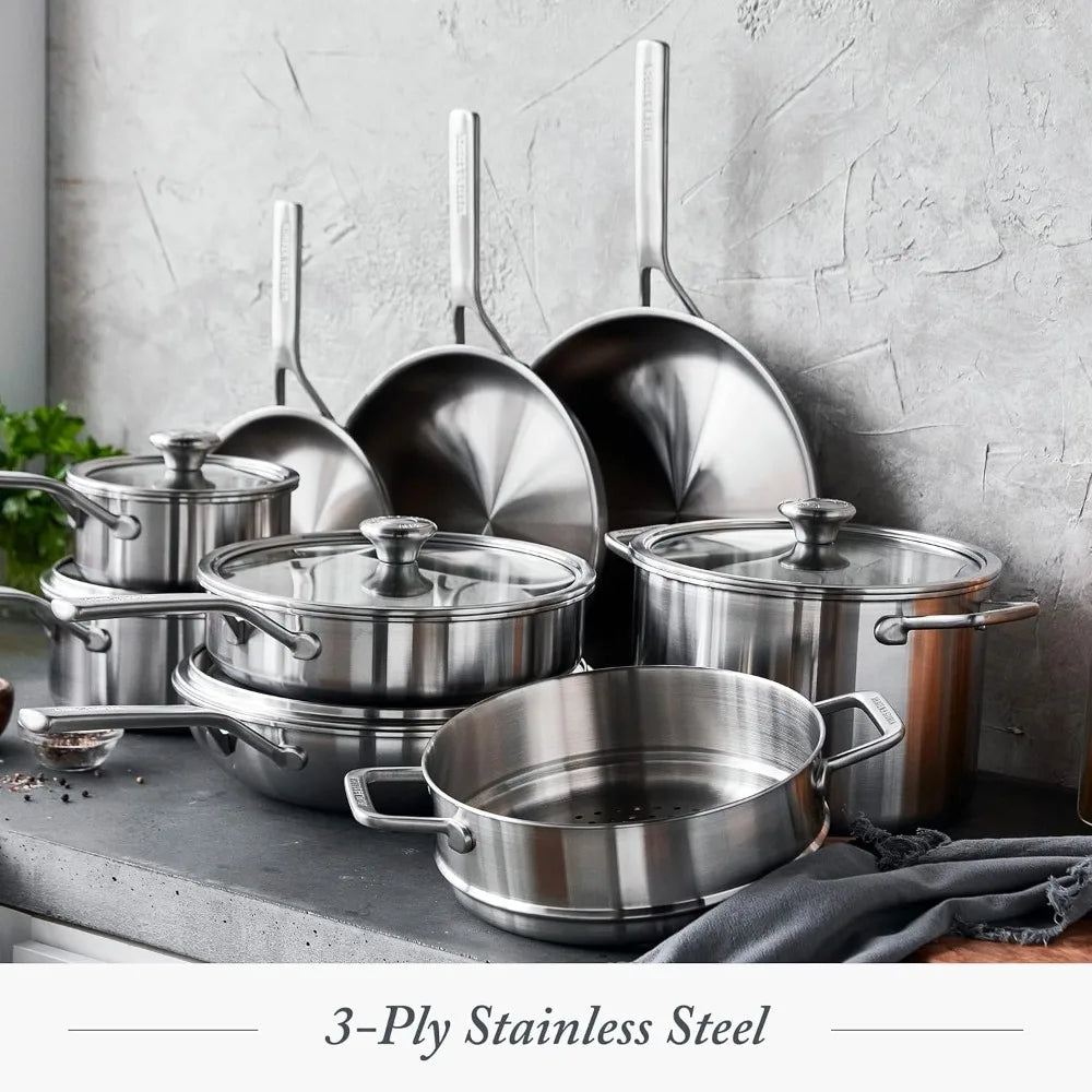 14 Piece Multi-Clad Tri-Ply Stainless Steel Cookware Set