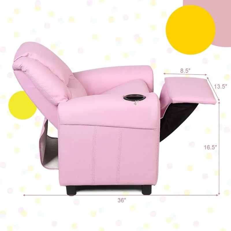 Kids Recliner Chair with Cup Holder, for Girls/ Boys