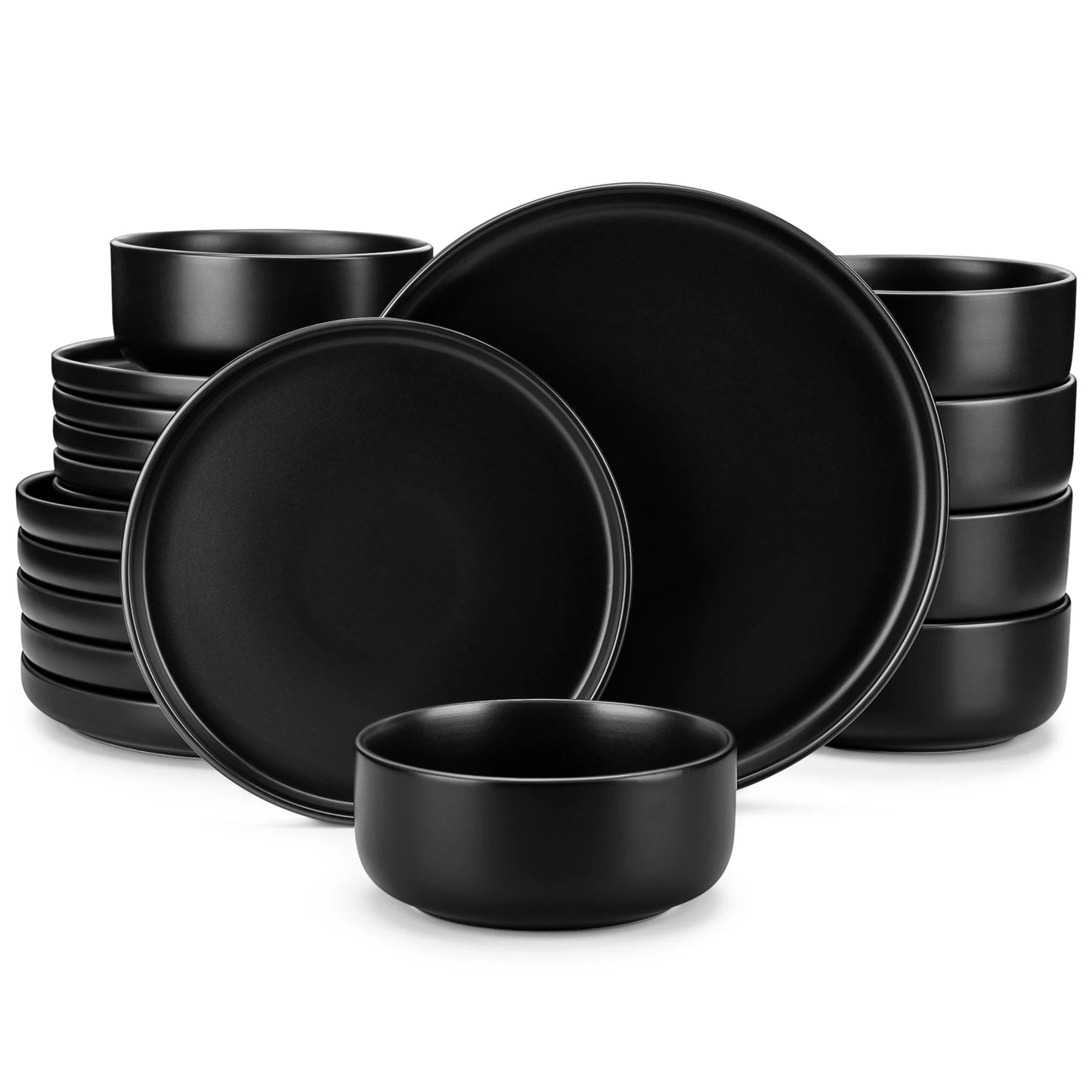 18/24PCS Black Ceramic Stoneware Dinner Set