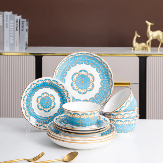 12 Piece Porcelain Dinnerware Set (Blue)