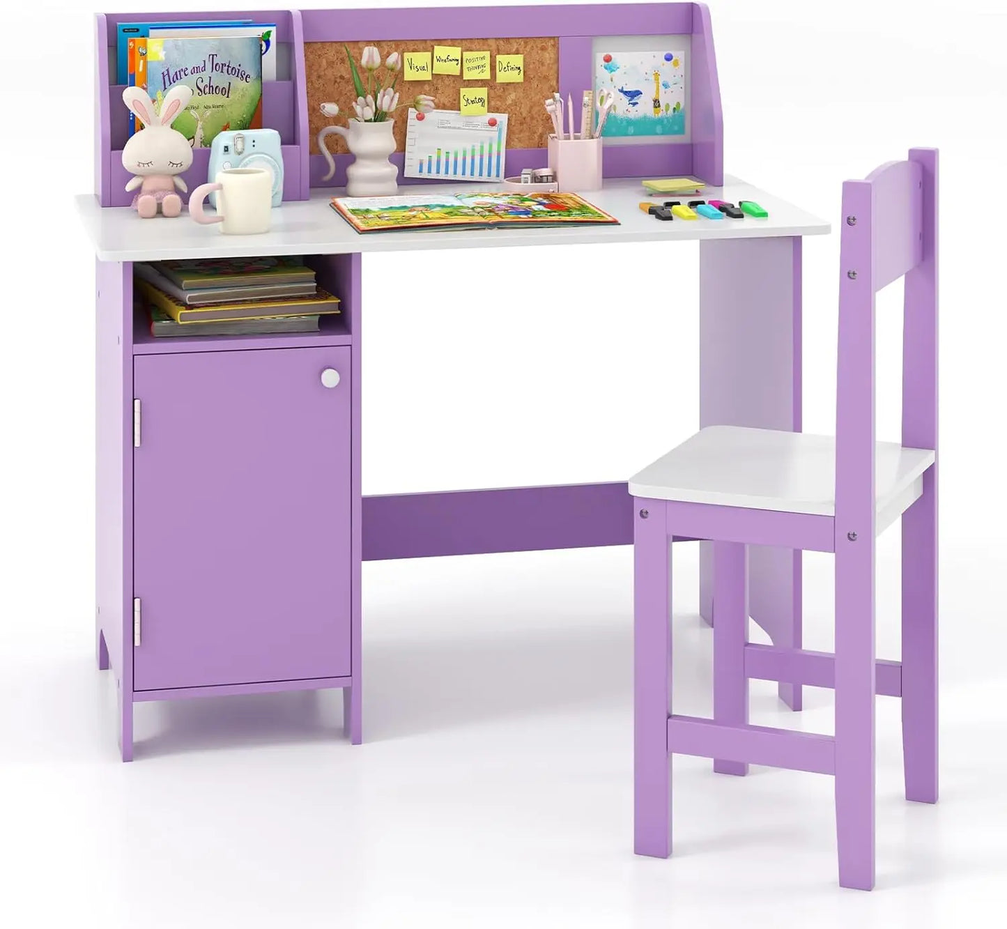 Kids' Wooden Desk and Chair Set, Purple