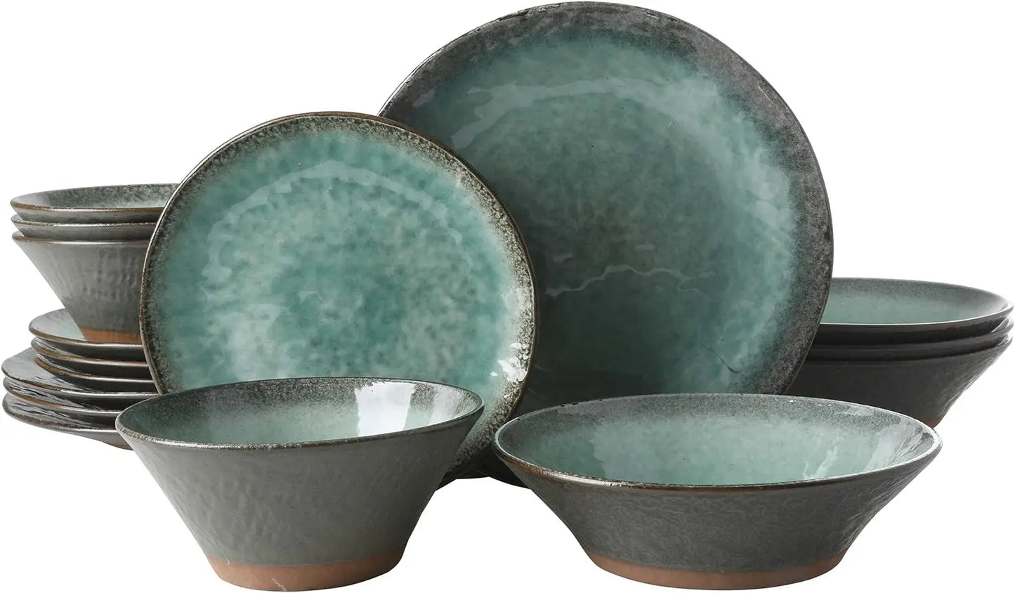 Mayfair Bay Embossed Double Bowl Dinnerware Set, Service for 4 (16pcs)