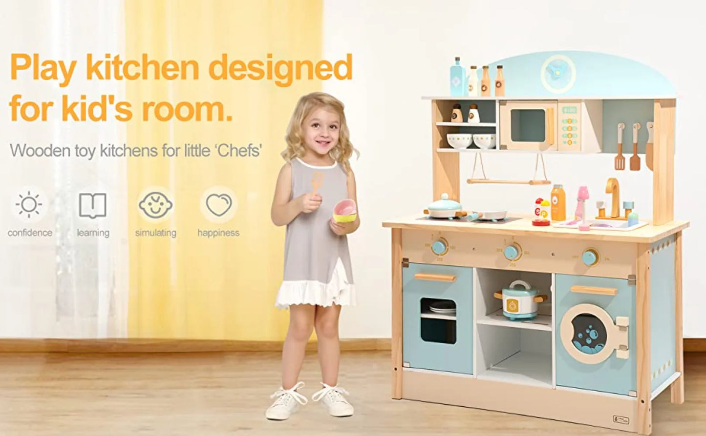 Wooden Play Kitchen Set for Kids