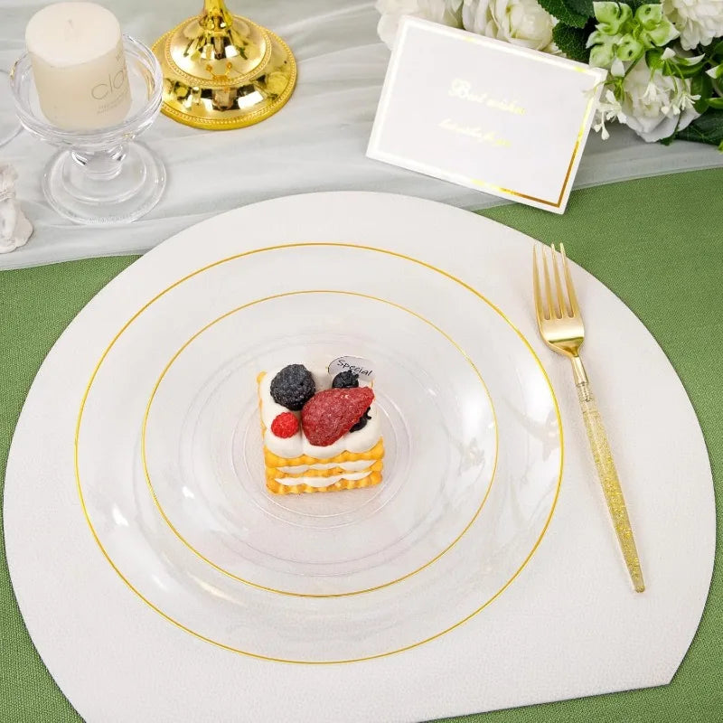 150PCS Clear-Gold Plastic Plates - Gold Plastic Silverware with Glitter Handle - 30 Guests