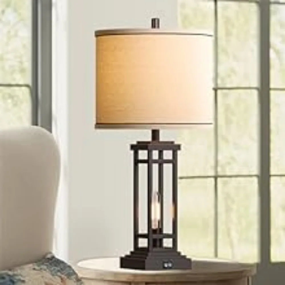 27.5 Tall Farmhouse Table Lamps with USB C + USB A Charge Ports, Set of 2