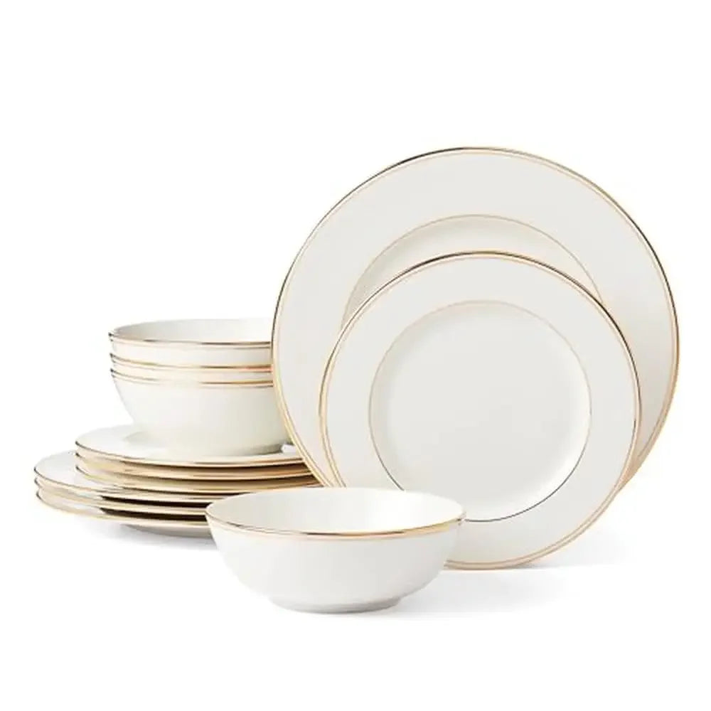 12 Piece Federal Gold Accent Porcelain Dinnerware Set