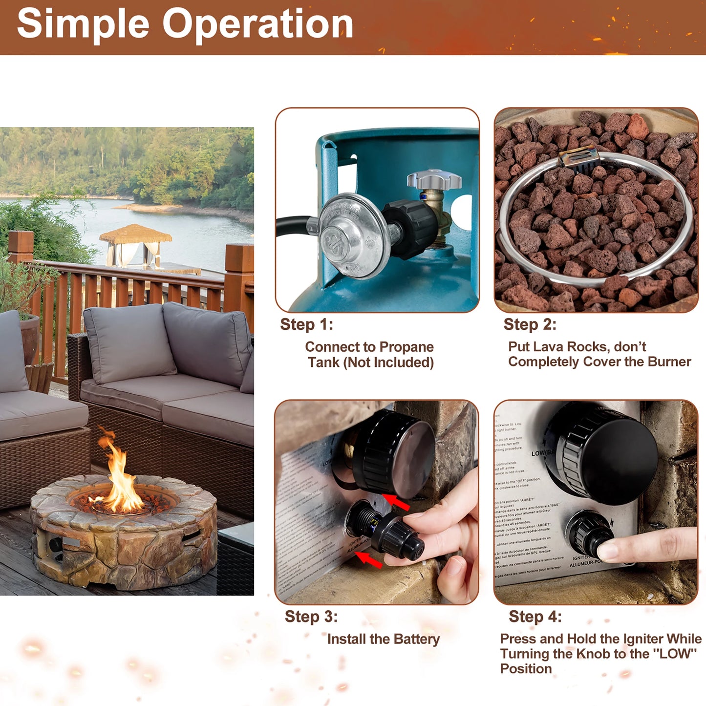 7PCS Wicker Patio Set w/Gas Fire Pit Table