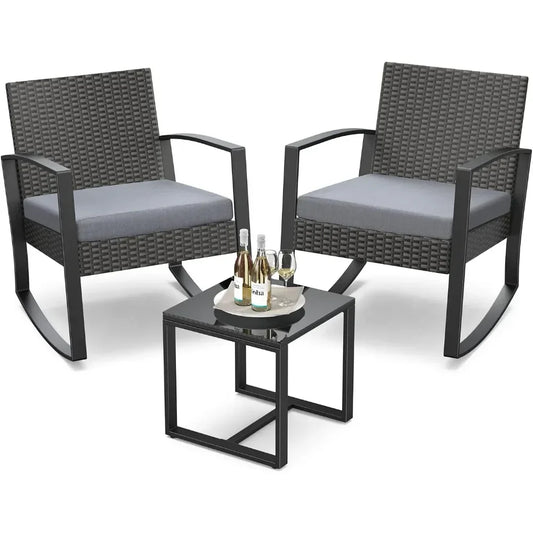 3 pc Rattan Rocking Bistro Set