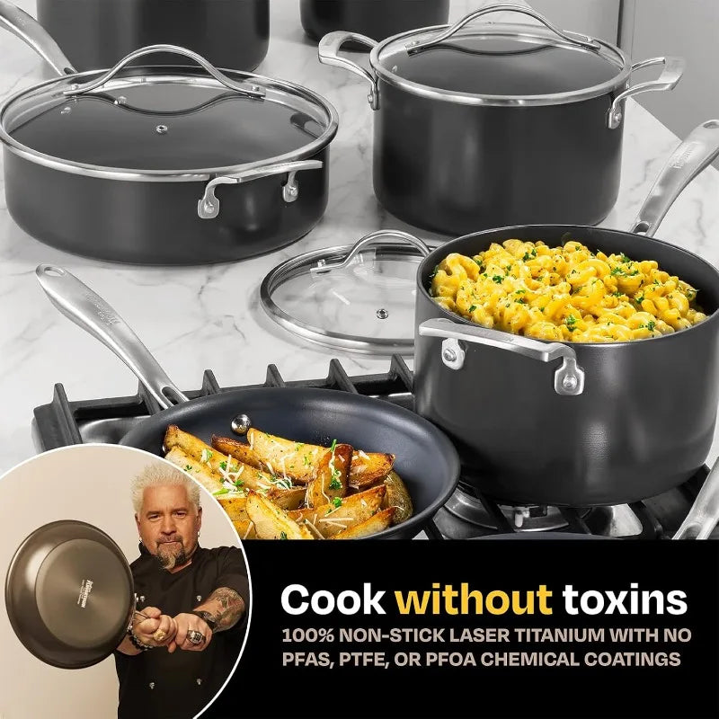 Guy Fieri's Flavortown Laser Titanium 12 Piece Non-stick Cookware Set