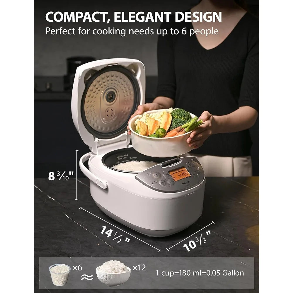 6 Cup – Japanese Rice Cooker with Fuzzy Logic Technology, 7 Cooking Functions, Digital Display