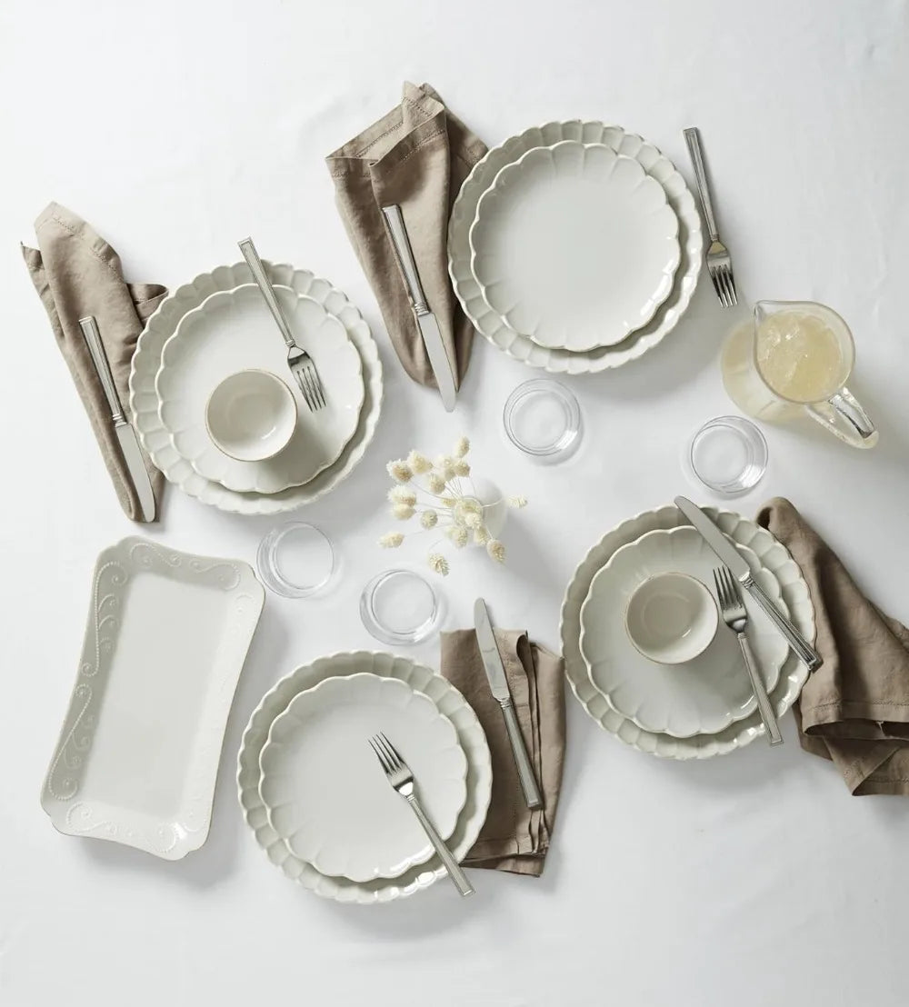 12-Piece French Perle Scallop Dinnerware Set, White