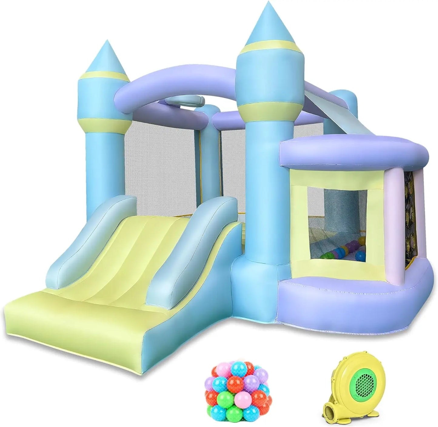 Inflatable Kid's Bounce House with Jumping Ball Pit & Basketball Hoop