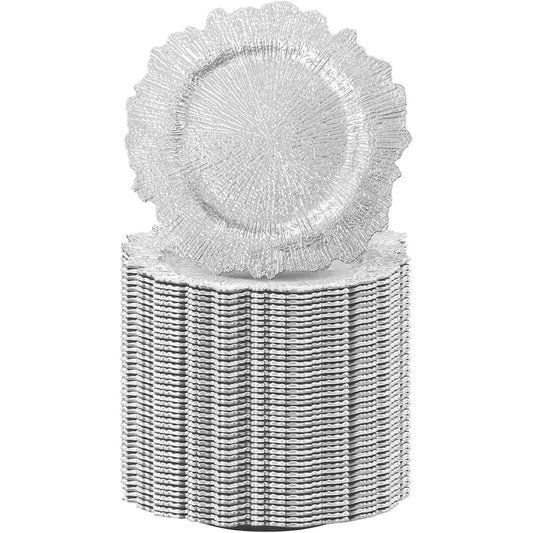 100 Pcs Silver 12.6 Inch Plastic Charger Plates