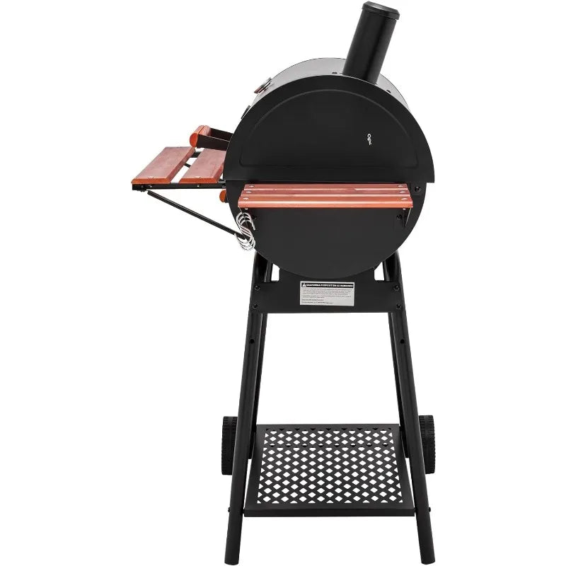 30 Barrel Charcoal Grill with Wood-Painted Side Front Table