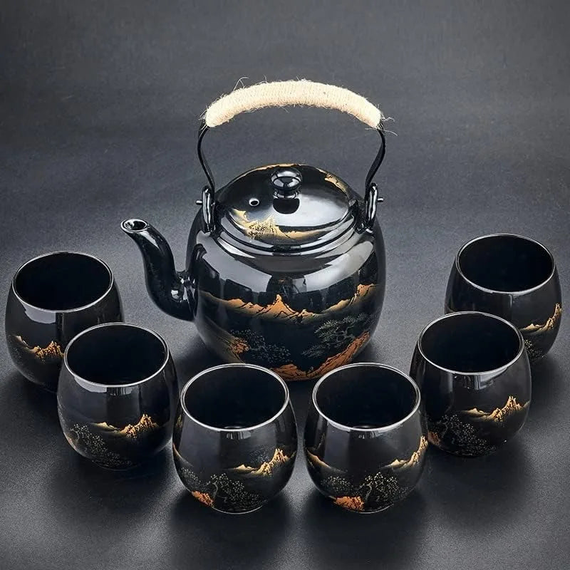 Glazed Tea Set in Gift Box with 1 Teapot, 1  Strainer, 1  Tray and 6  Cups