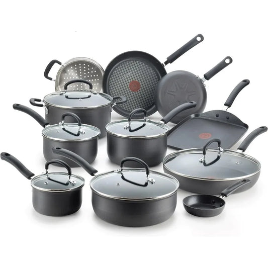 17 Piece T-fal Ultimate Hard Anodized Nonstick Cookware Set  Oven Safe 400F