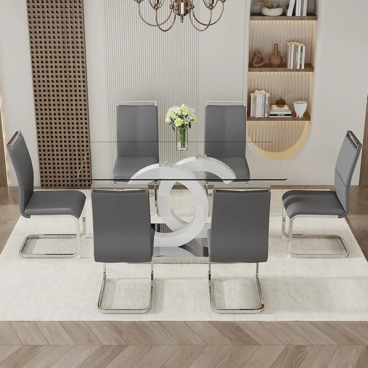 7 Piece Tempered Glass Table Top Dining Table Set