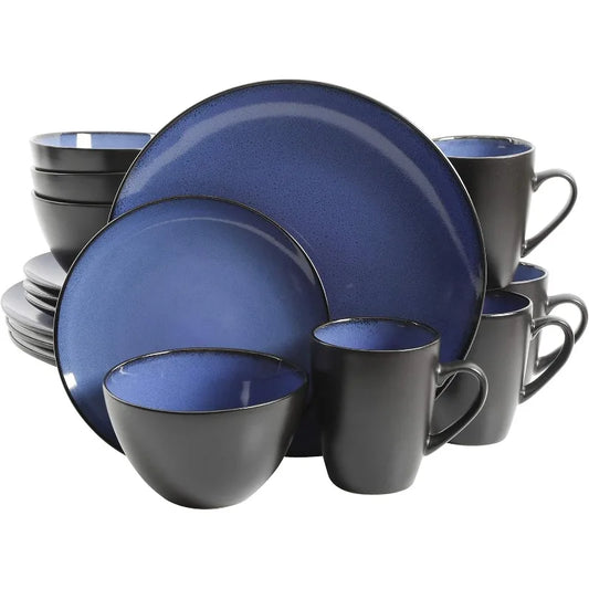 Round Reactive Glaze Stoneware Dinnerware Set, Service for 4 (16pc)