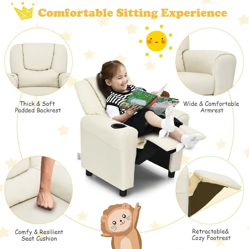 Kids Recliner Chair with Cup Holder, for Girls/ Boys